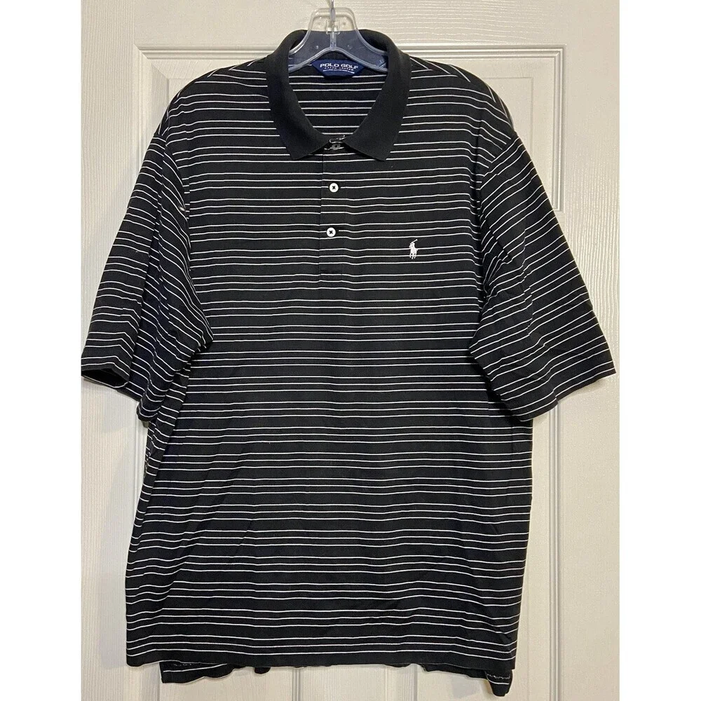 Polo Golf Ralph Lauren Polo Shirt Men's XL Black Striped Short Sleeve Pullover